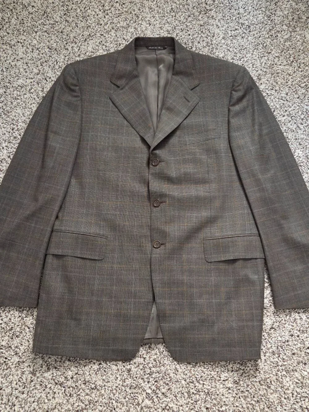 Canali Suit Jacket Mens 40 Brown Check 100% Wool Blazer Sport Coat Made In Italy
